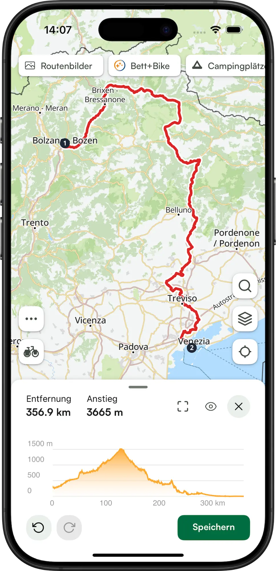 Routenanpassung mit Etappen